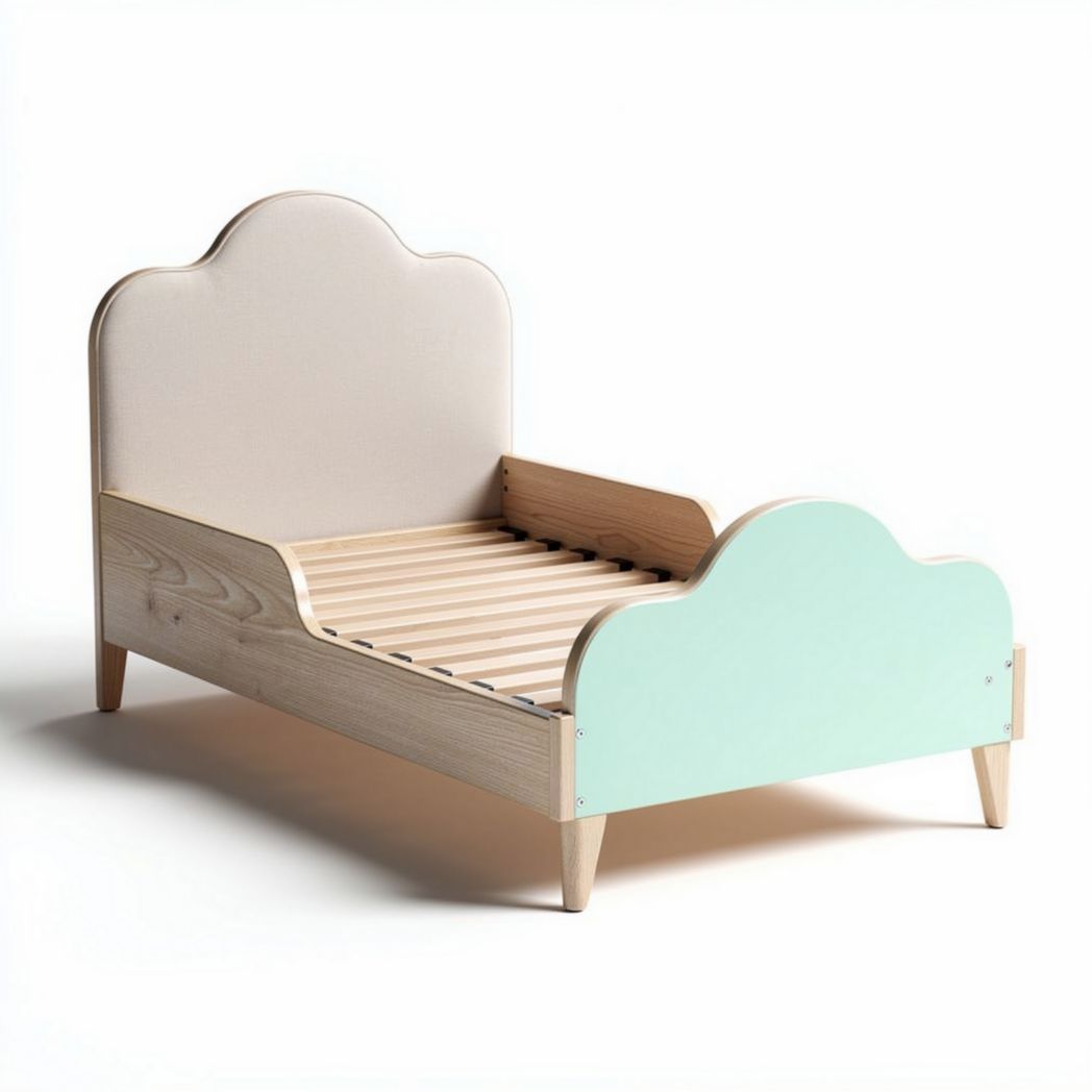 Letto per bambini in legno con testiera verde acqua 120 x 60 x 70cm
