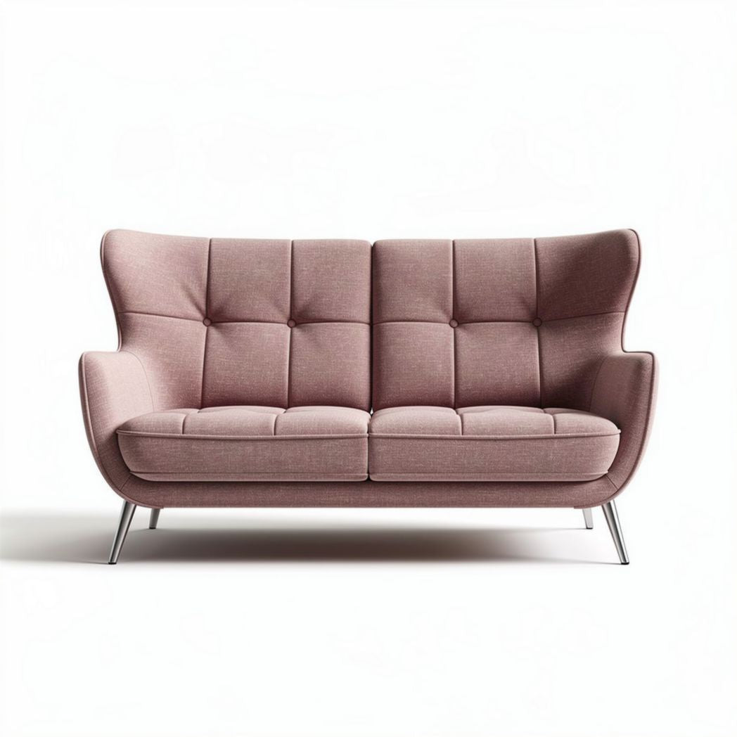 Divano a due posti in tessuto rosa con struttura in metallo 150 x 80 x 80cm