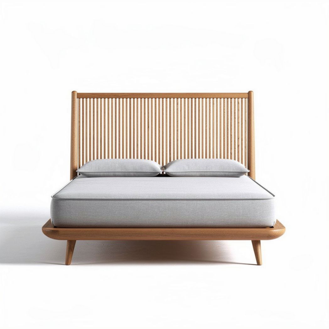 Letto matrimoniale in legno di acacia con testata a listelli 200 x 160 x 90cm