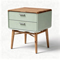 Comodino in legno e metallo verde con due cassetti 45 x 40 x 50cm