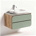 Mobile bagno sospeso in legno con lavabo in ceramica e cassetti verde 80 x 45 x 50cm