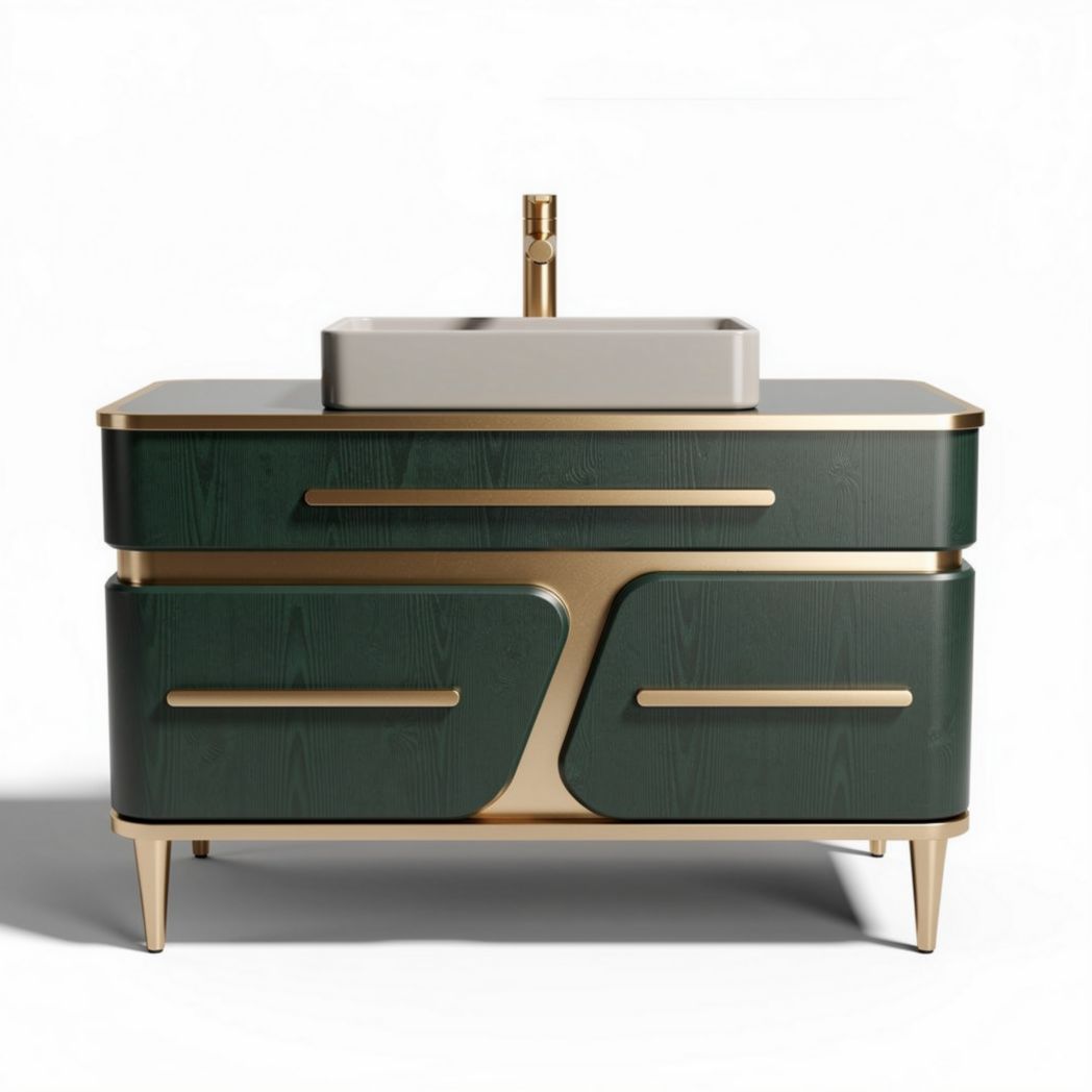 Mobile da bagno verde con lavabo in ceramica e finitura dorata 80 x 45 x 80cm