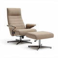 Poltrona da soggiorno con poggiapiedi in tessuto beige e base in metallo 85 x 80 x 100cm