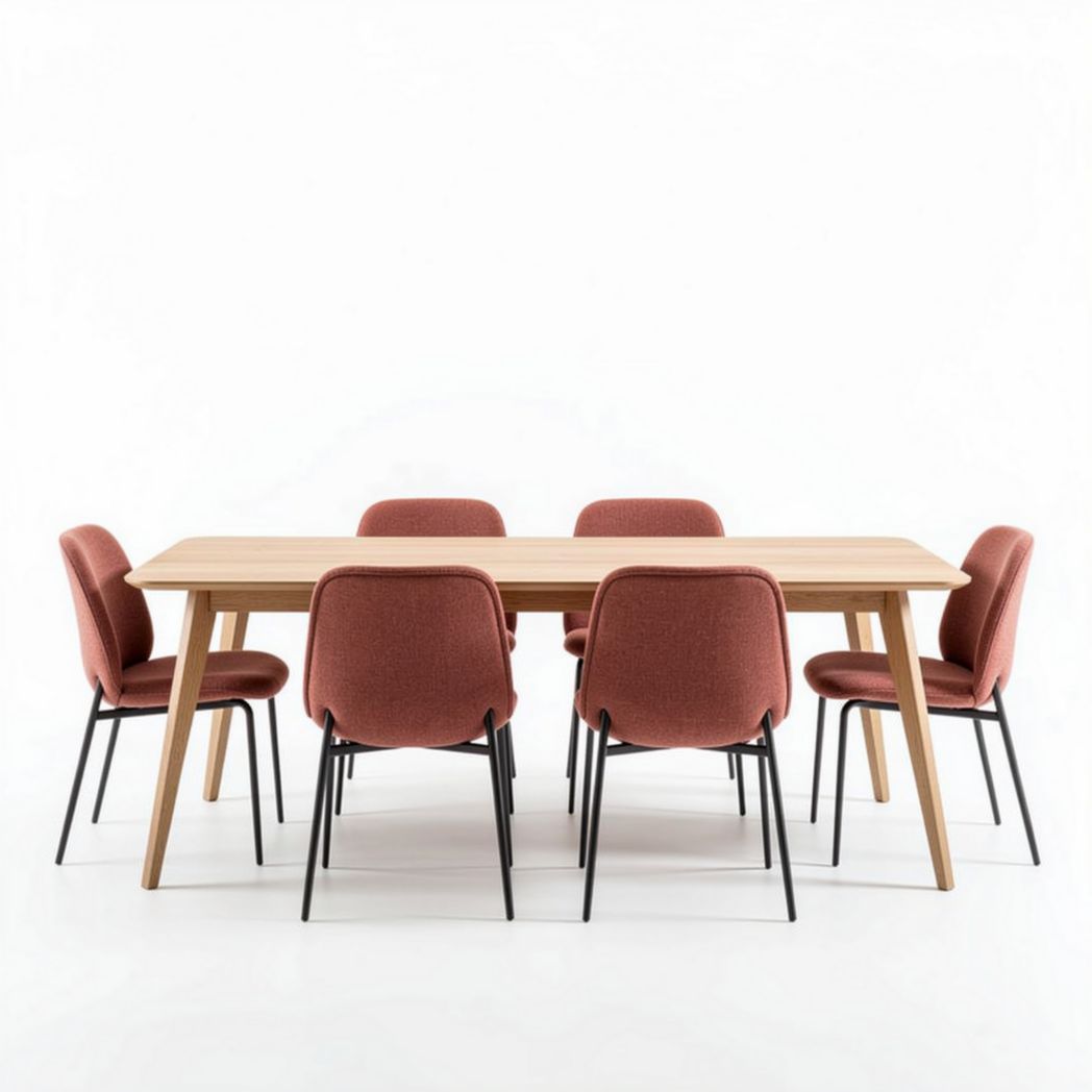 Tavolo da pranzo in legno con sei sedie rosa 180 x 90 x 75cm