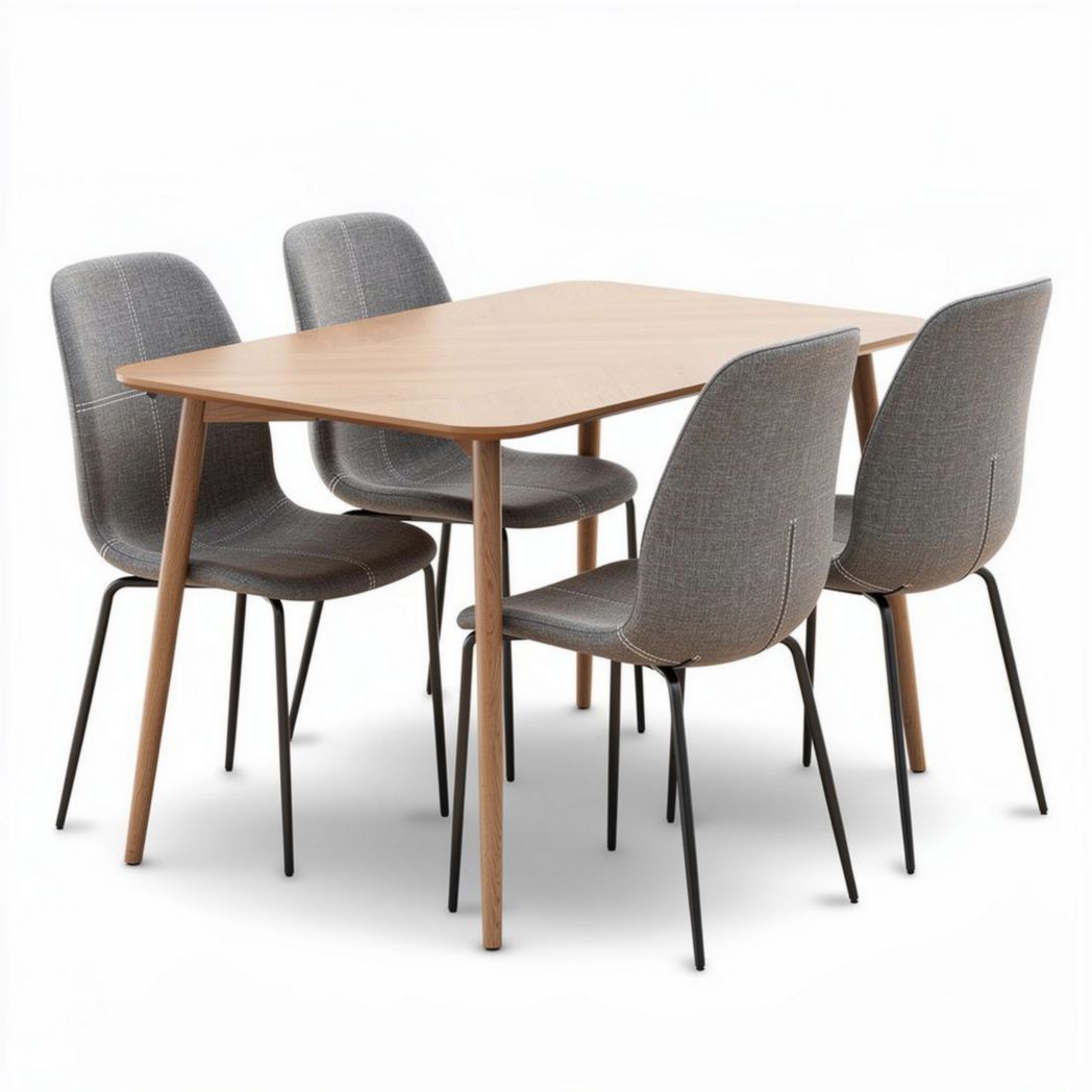Tavolo in legno con sedie imbottite grigie misura 120 x 80 x 75cm