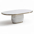 Tavolo da pranzo ovalo in marmo bianco con base dorata 200 x 100 x 75cm