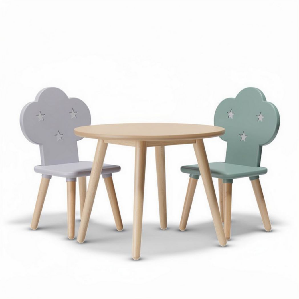 Set tavolo rotondo in legno con due sedie colorate da bambini 60 x 60 x 50cm