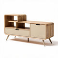 Mobile TV in legno naturale e pannelli color crema 150 x 40 x 50cm