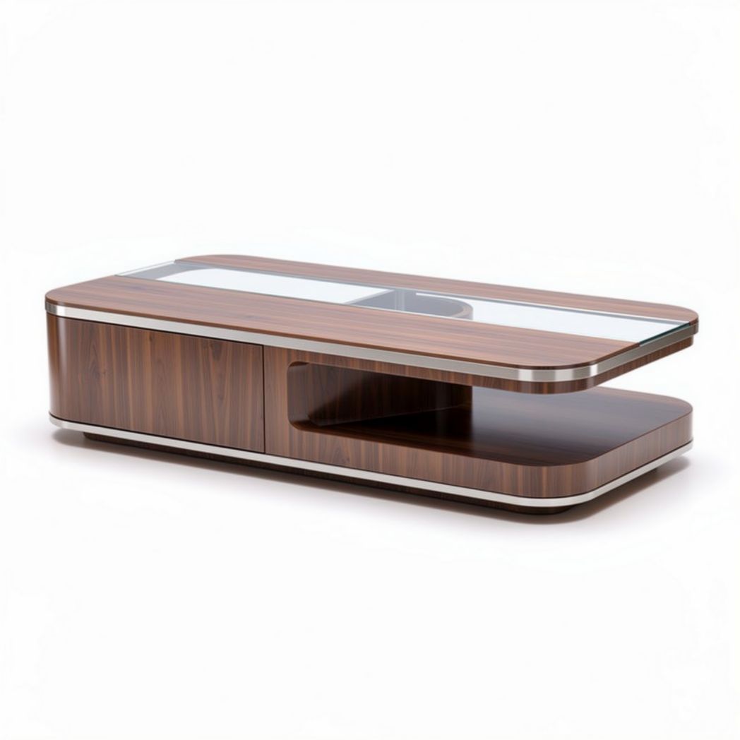 Tavolino da caffè in legno con piano in vetro dimensioni 100 x 60 x 40cm