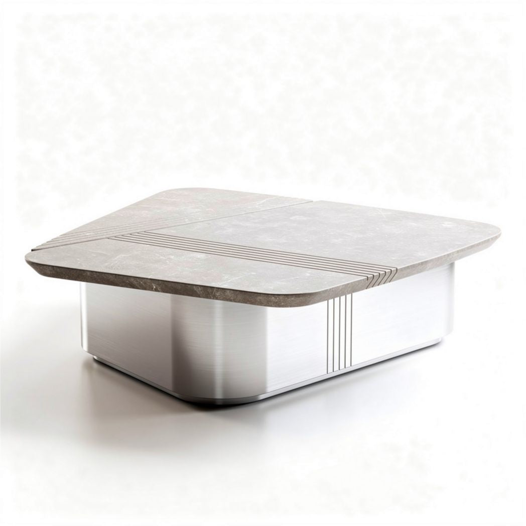Tavolino moderno in alluminio e pietra 120 x 80 x 30cm per soggiorno