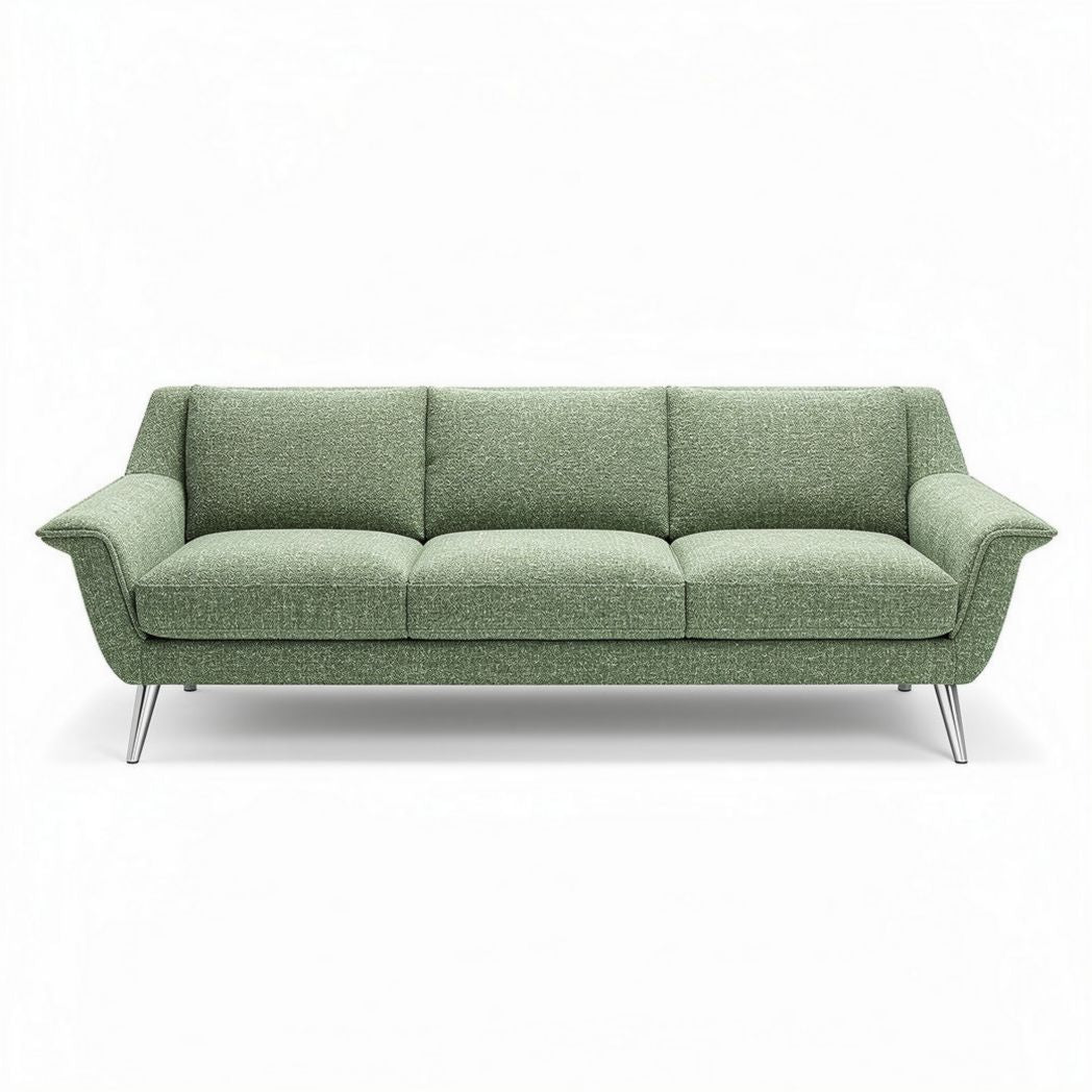 Divano a tre posti in tessuto verde con struttura in metallo 200 x 85 x 75cm